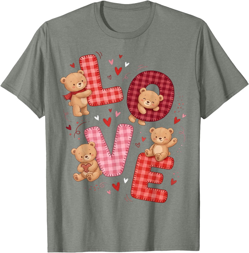 Love Teddy Bear Girl Valentine Women Cute Teddy Bear Women Valentines Shirt Girl Love Heart T-Shirt - Olive Heather