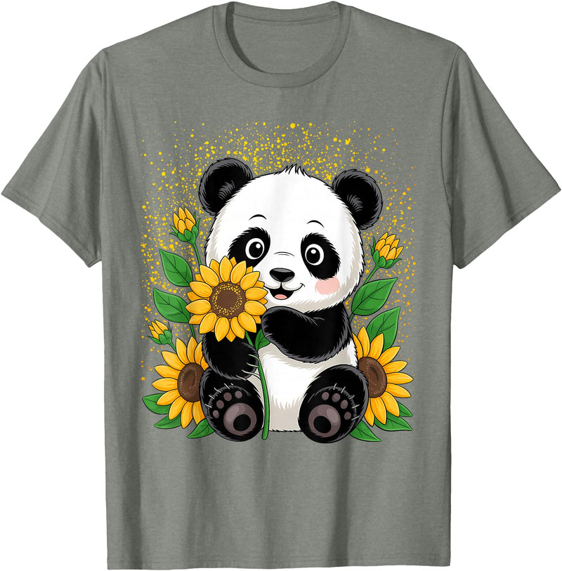 Panda Lover Gift Co. Panda Bear with Sunflowers, Panda Bear T-Shirt - Olive Heather