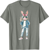 Funny Bunny Sunglasses Rabbit Coquette Bow Easter Trendy T-Shirt in Olive Heather