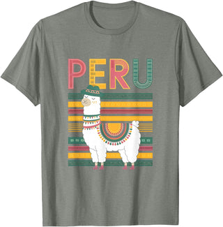 Shirt-o-Topia Cute Peruvian Llama from Peru - Fun Peru Design T-Shirt - Olive Heather