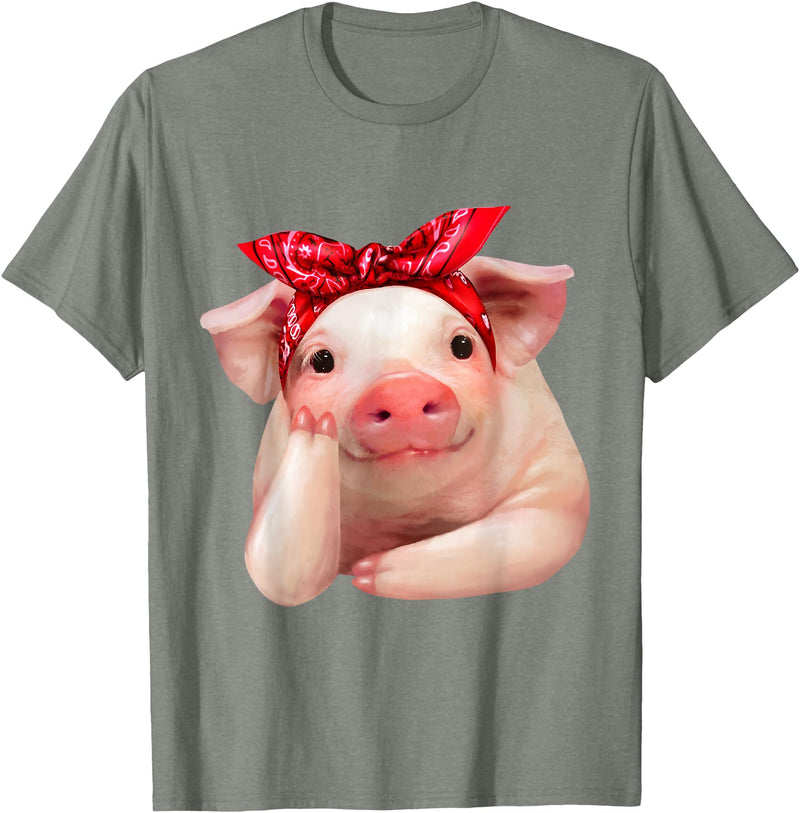 Fabulous Farm Animals Shirts Red Bandanna Pig Funny I Love Piggy T Shirt T-Shirt - Olive Heather