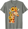 Funny Girl who loves Giraffe Sunflower Giraffe Cute Floral Safari Animal T-Shirt - Olive Heather