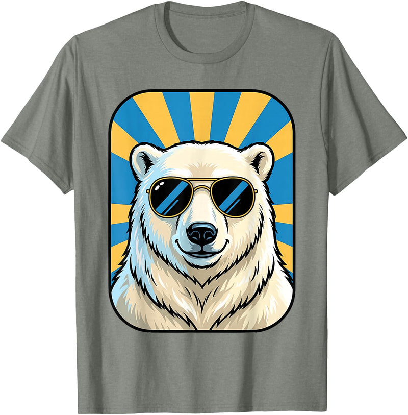 Cute Animal Designs Funny Polar Bear Wearing Sunglasses Animal Humour Jokes T-Shirt - Olive Heather