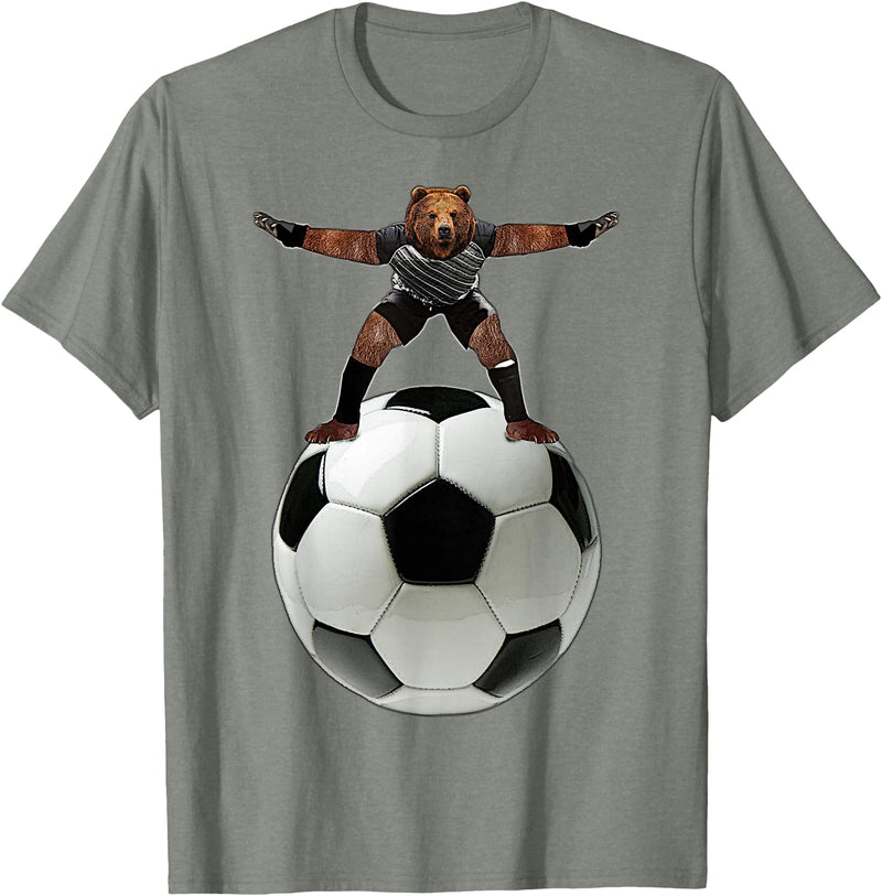 Behrbones Clothing Bear Goalie On Soccer Ball - by Behrbones T-Shirt - Olive Heather