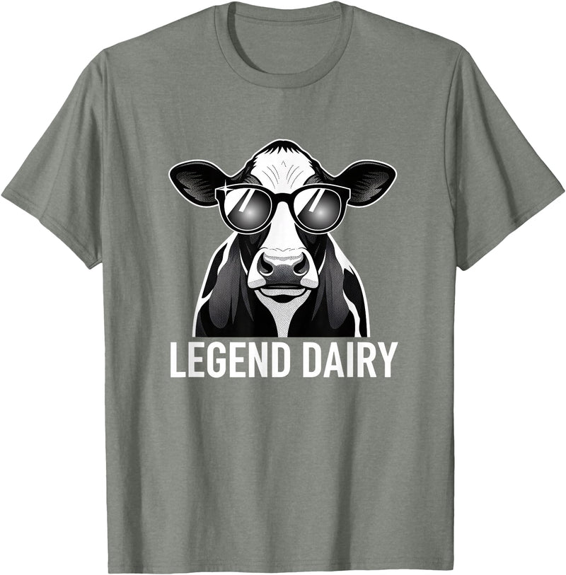 Farmstead Legends Legend Dairy, Cool Cow with Sunglasses T-Shirt - Olive Heather