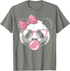 Panda Bear Bubblegum Panda Bear Wearing Glasses and Blowing Pink Bubble Gum T-Shirt - Olive Heather