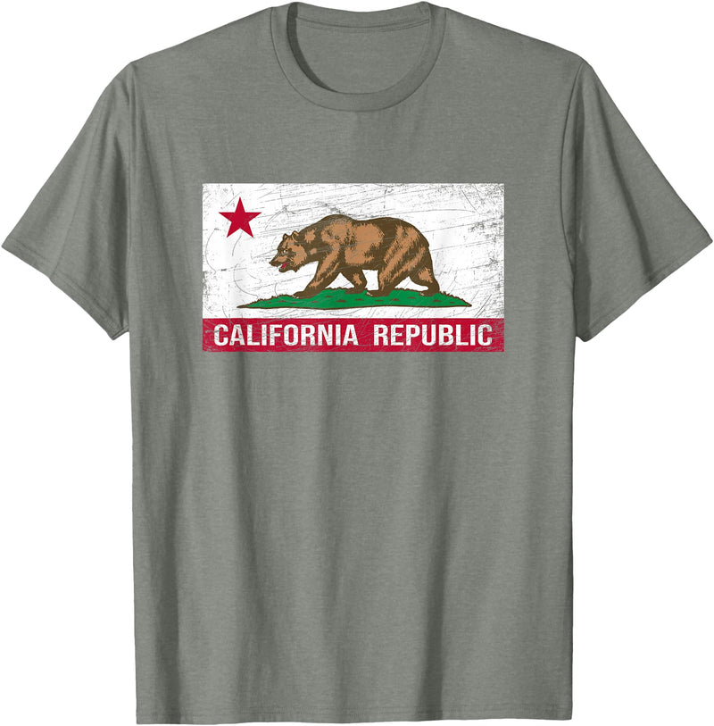 Graphic Club Inc. California Republic Flag - CA - Distressed Design - Classic T-Shirt - Olive Heather