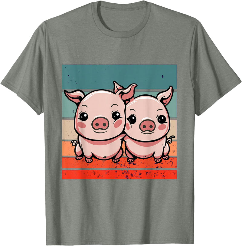 Cute Sibling Baby Little Pink Pig Sister Animal Pig Lovers T-Shirt - Olive Heather