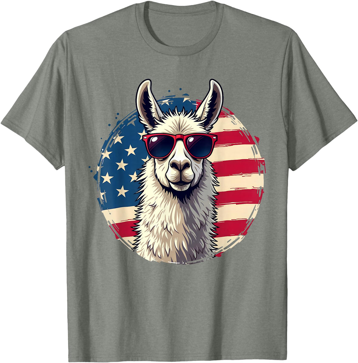 Funny Llama Alpaca Animal Lover Gifts Clothing Llama Alpaca American Flag USA Patriotic T-Shirt - Olive Heather