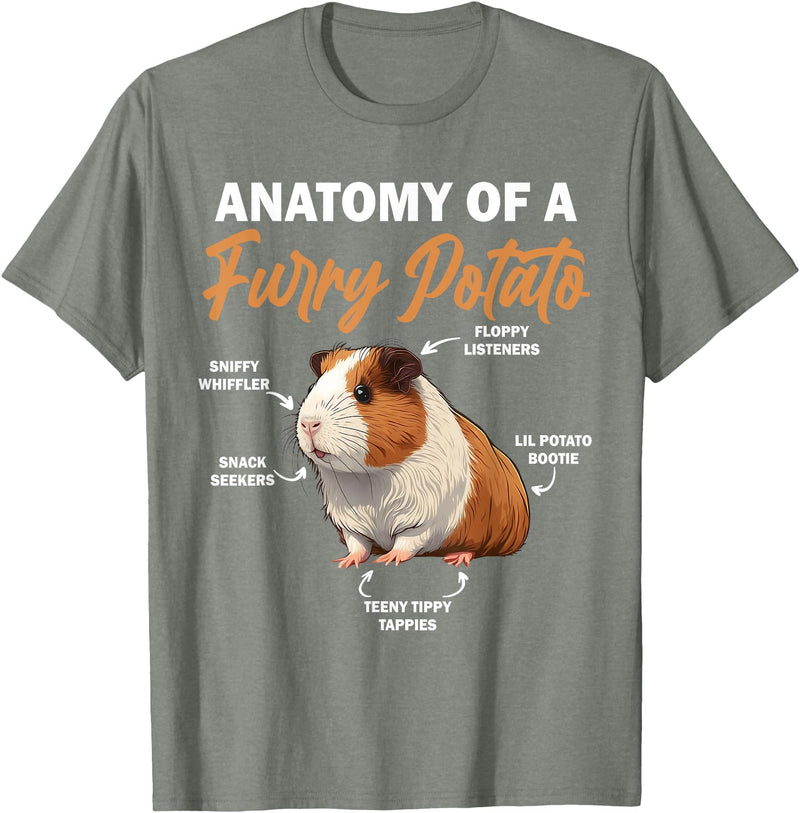 Guinea Pig Lovers Guinea Pig Tees Guinea Pig Shirt Anatomy Of A Furry Potato Guinea Pig Funny T-Shirt - Olive Heather