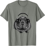 ROSS BOSS Funny Guinea Pig Graphic Tees Guinea Pig Shirt Headphones T-Shirt - Olive Heather