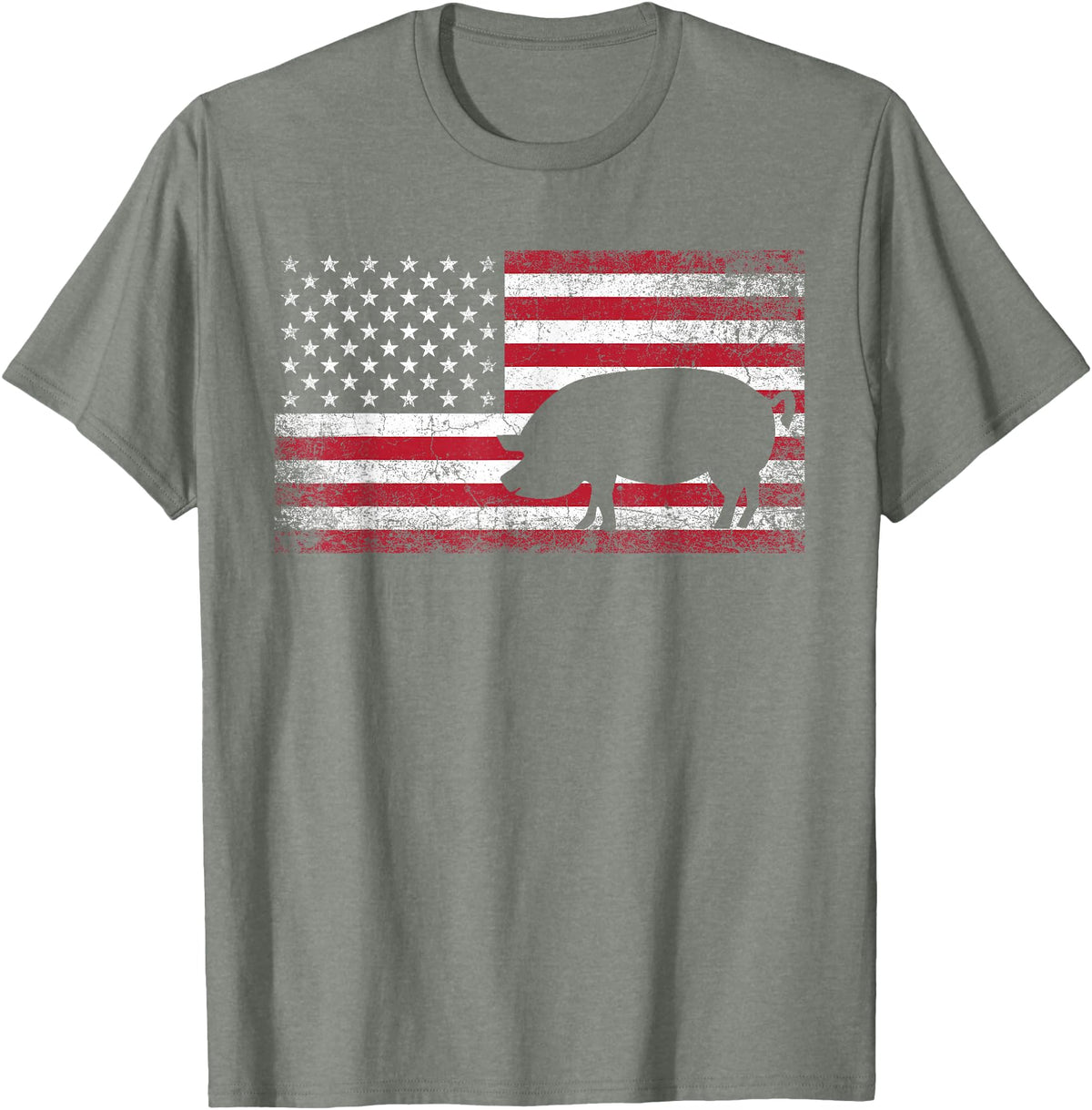 Pig Hog Farm Farmer 4th of July Shirt American Flag America T-Shirt - Olive Heather