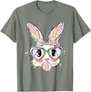 Cute Bunny Face Glasses Pink Bubble Gum Rabbit Happy Easter T-Shirt in Olive Heather