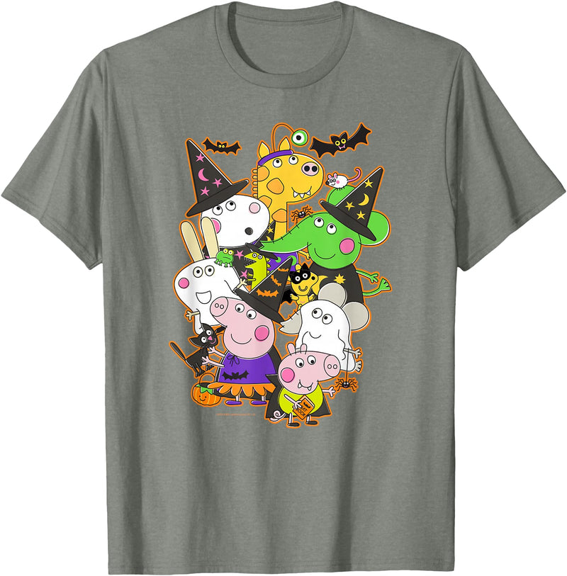 Peppa Pig Halloween Happy Costumes Group Shot T-Shirt - Olive Heather