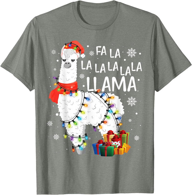 Funny Fa La La Llama Christmas Shirt FA La La Llama Christmas Funny Lllama Lover Xmas Pajamas T-Shirt - Olive Heather