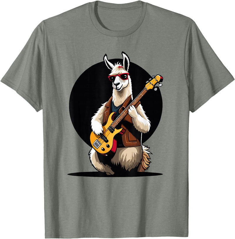 Music Lovers Alpaca Llama playing Guitar Llama playing Electric Guitar, Llama Guitarist T-Shirt - Olive Heather