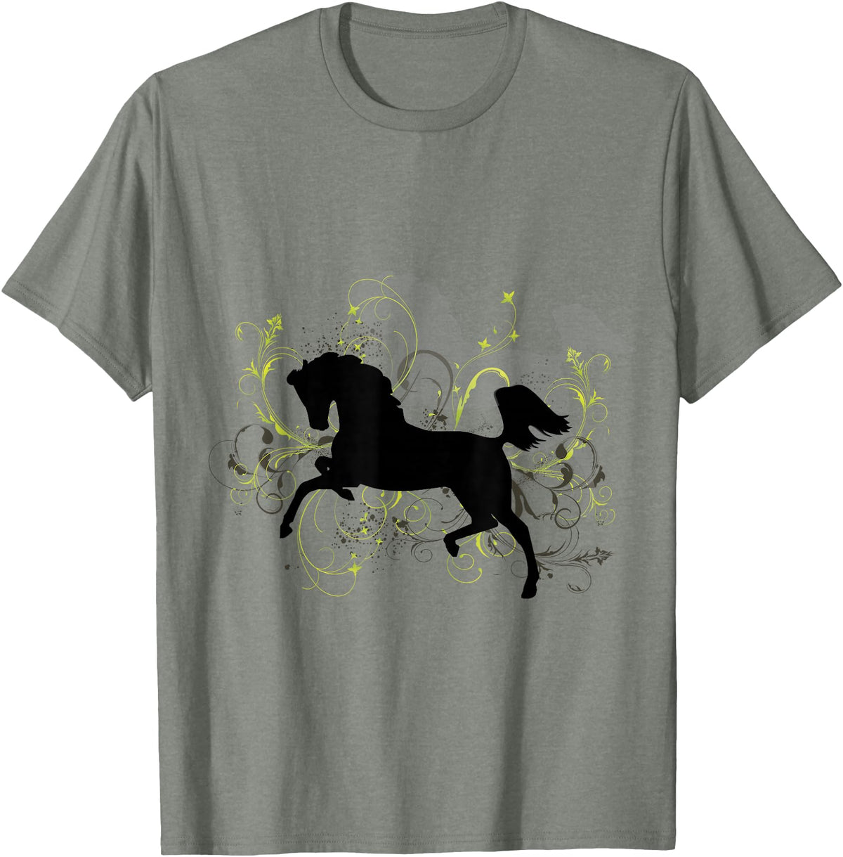 NickerStickers Leaping Arabian Horse with Pretty Flourish T-Shirt - Olive Heather