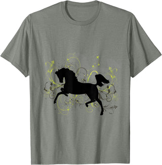 NickerStickers Leaping Arabian Horse with Pretty Flourish T-Shirt - Olive Heather
