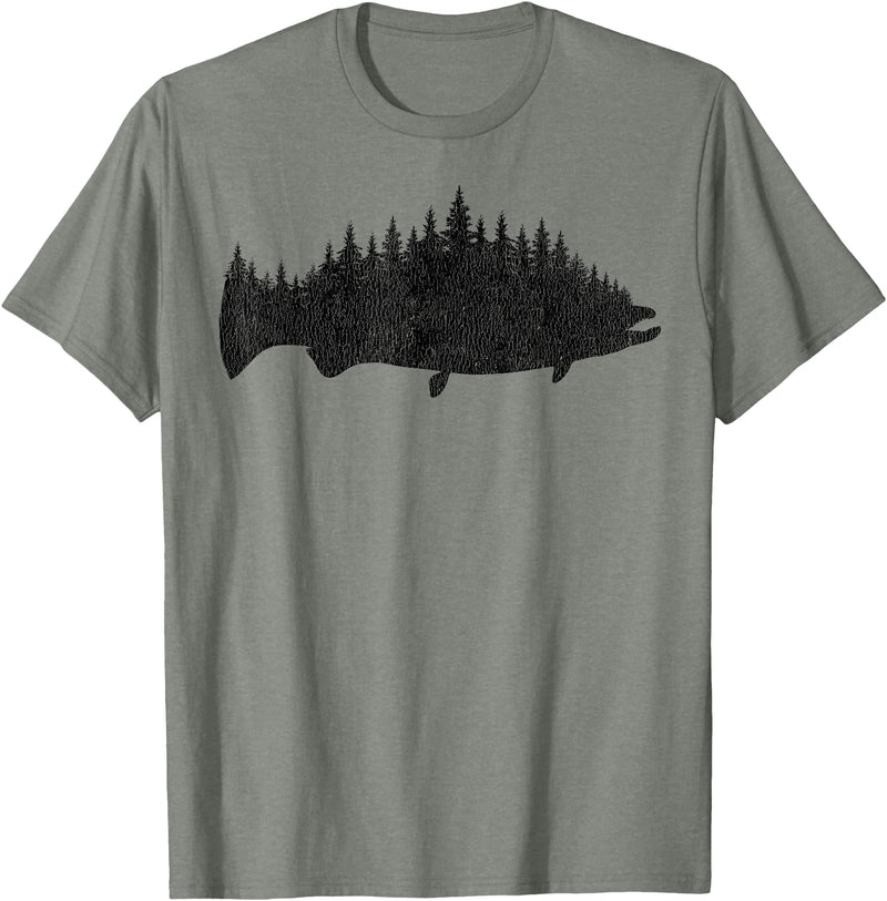 Salmon Fishing Apparel Co. King Salmon Forest Silhouette Pacific Northwest Chinook T-Shirt - Olive Heather