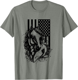 BASBO American Flag Horseback Riding Apparel - Horse T-Shirt - Olive Heather