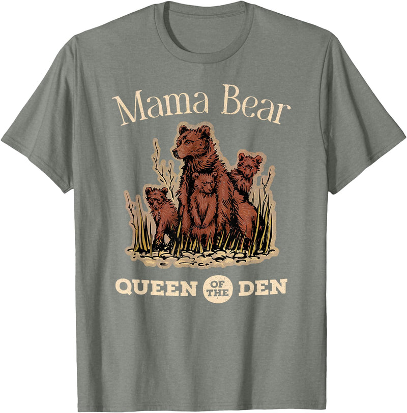 Mama Bear Queen of the Den Products Mama Bear Queen of the Den – Mother with Cubs and Family T-Shirt - Olive Heather