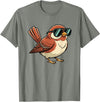 Chipper Feather Co Bird: Sparrow in Sunglasses, Cool Cartoon Avian Attitude T-Shirt - Olive Heather