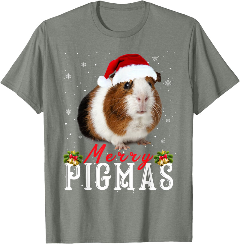 Funny Guinea Pigs Lover T-Shirts Gifts Cute Merry Pigmas Face Mask Funny Guinea Pig Christmas Santa Xmas T-Shirt - Olive Heather