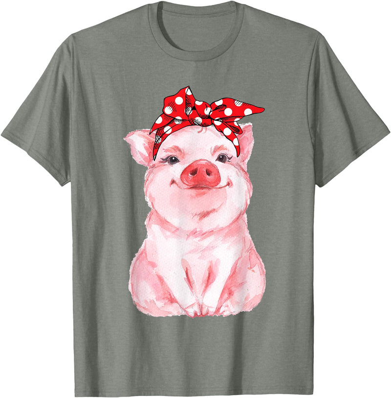 Nettes Schwein mit Kopftuch Komisch vio Cute Pig with Headscarf Funny T-Shirt - Olive Heather
