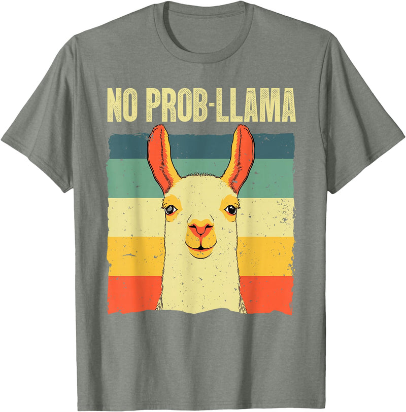 Funny Llama Gift Llama Lover Accessories & Stuff Cool Llama for Men Women No Prob Llama Alpaca Farming Animal T-Shirt - Olive Heather