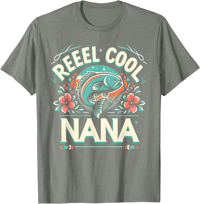 Vintage Reel Cool Nana Fishing Lovers Mothers Day Reel Cool Nana Fishing Vintage Tees Women Men Father's Day T-Shirt - Olive Heather