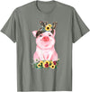 Pig Leopard Headband Flower Tees Pig With Leopard Headband Flower Cute Pig Lover T-Shirt - Olive Heather