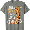 Funny Giraffe Africa Lover Safari Giraffe Animal Just A Girl Who Loves Giraffe T-Shirt - Olive Heather