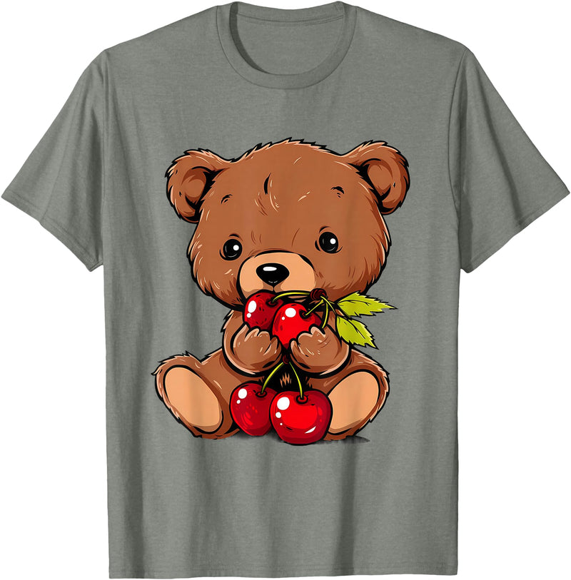 Cute Cherry Animals Cherry Bear Cute Bear Nature Cherry Fruit Artwork Wildlife T-Shirt - Olive Heather