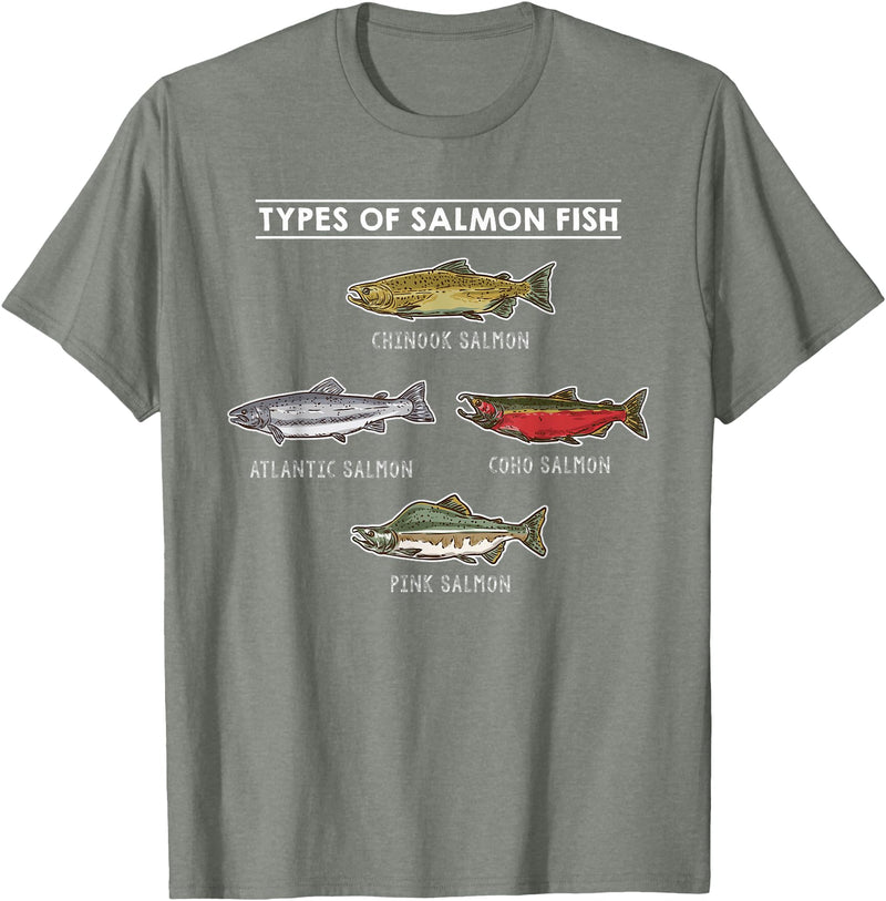 Awesome Fishing Designs Types of Salmon Fish for Salmon Fishing T-Shirt - Olive Heather