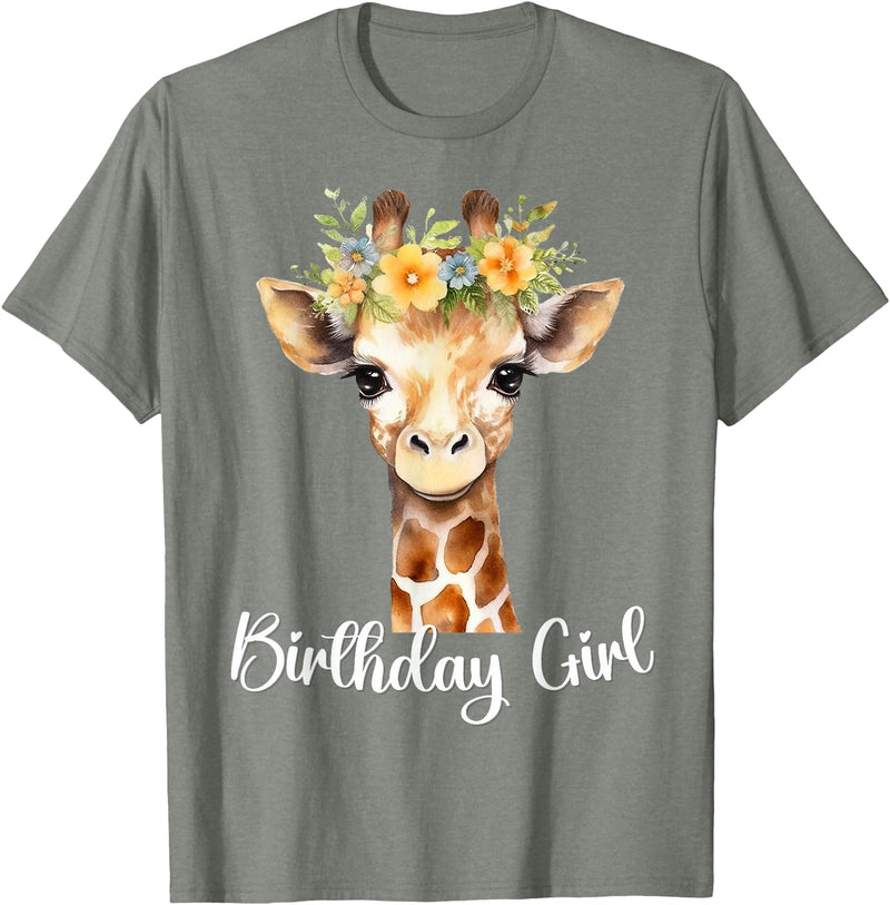 Zoo Animal Matching Birthday Girl Party Outfits Giraffe Birthday Girl Outfit for Wife Zoo Birthday Party T-Shirt - Olive Heather