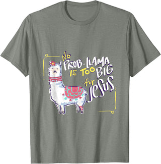 Christian and Jesus apparel - no probllama Design No Prob Llama is Too Big for Jesus Gift Idea T-Shirt - Olive Heather