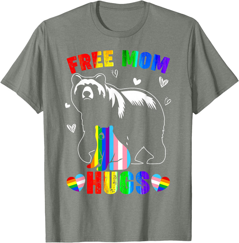 Amb Proud Mom Mommy Mama LGBTQ Mothers Day Women Free Mom Hugs Mama Bear LGBTQ Pride Rainbow Flag Mothers Day T-Shirt - Olive Heather