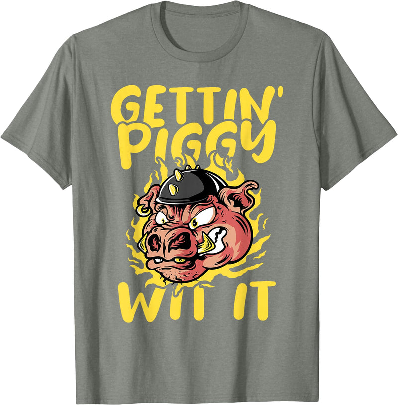 Funny Pig Roast BBQ Gifts Pork Rub Barbecue Lover Pig Roast Barbecue Getting Piggy Wit It BBQ T-Shirt - Olive Heather