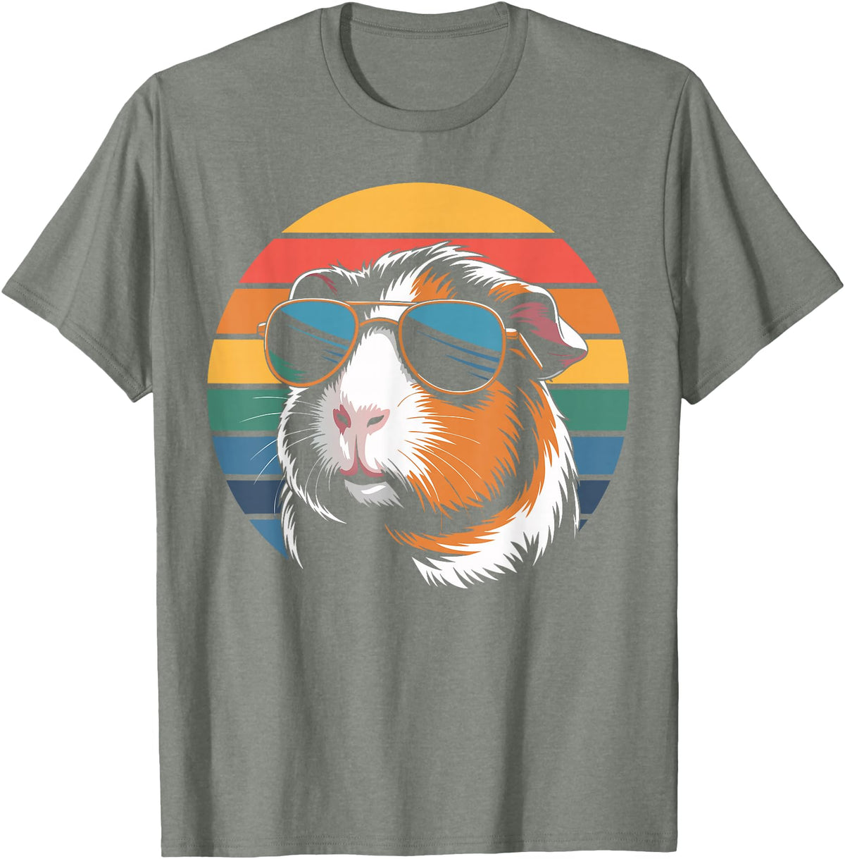 Guinea Pig Lover Gifts & Tees Retro Guinea Pig Sunglasses Flag Guinea Pig T-Shirt - Olive Heather