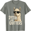 Inappropriate Funny Meme Tee Funny Llama Spitters are Quitters Adult Humor T-Shirt - Olive Heather