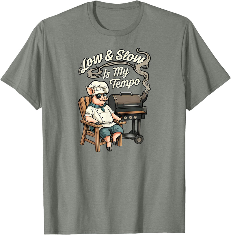 Pitmaster Pig Apparel Low & Slow Is My Tempo Pig BBQ Smoker T-Shirt - Olive Heather