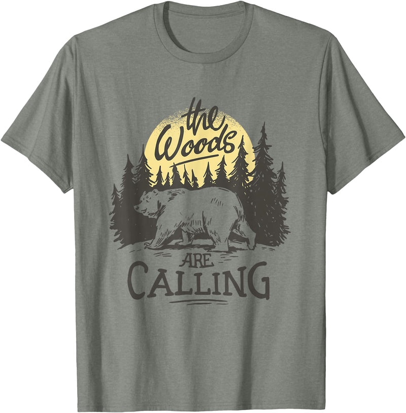 Funny Bear Themed Apparel & Accessories The Woods are Calling Cool Nature Bear Graphic T-Shirt - Olive Heather