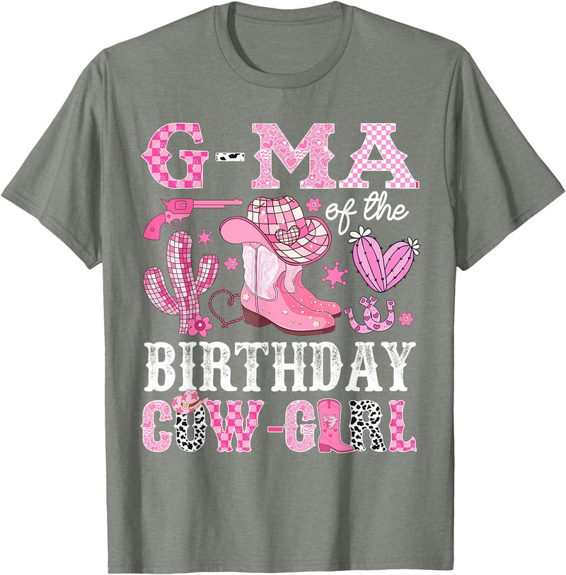 Pink Western Cowgirl Bday Party Family Matching G-Ma Of The Birthday Cow-Girl Rodeo Cowgirl Bday T-Shirt - Olive Heather