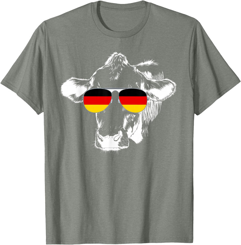 Oktoberfest German Flag Cow Sunglasses Germany Funny Cute T-Shirt - Olive Heather