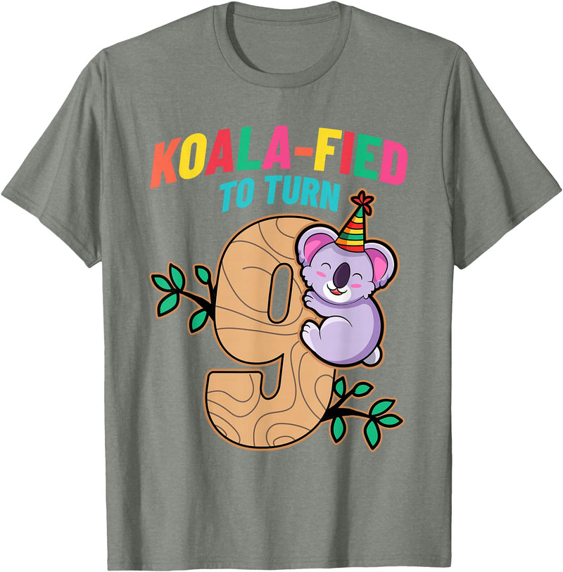 Koala Bear 9 Year Old Birthday Cute Clothing Co Koalafied To Turn 9 Koala Bear 9th Birthday Party Nine Cute T-Shirt - Olive Heather