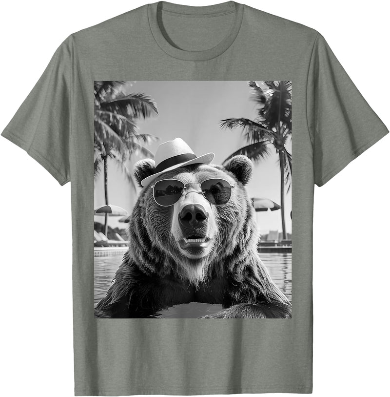 Cute Selfie Grizzly Bear Lovers Funny Grizzly Bear Selfie Summer Vacation T-Shirt - Olive Heather