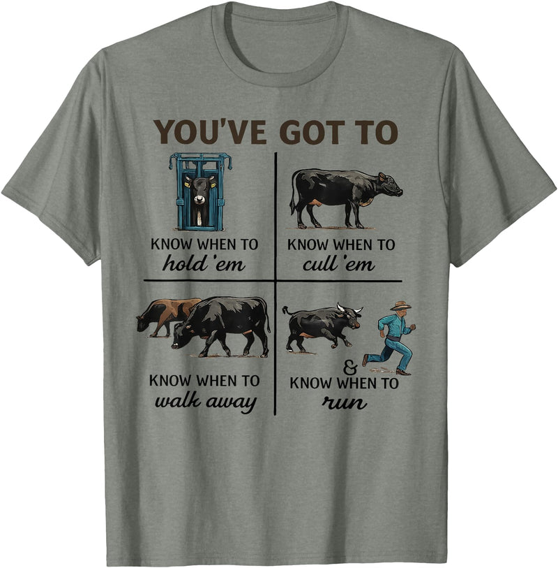 Funny You've Got To Know When to Hold 'Em You've Got to Know When to Hold 'Em Funny Cow Ranch Humor T-Shirt - Olive Heather