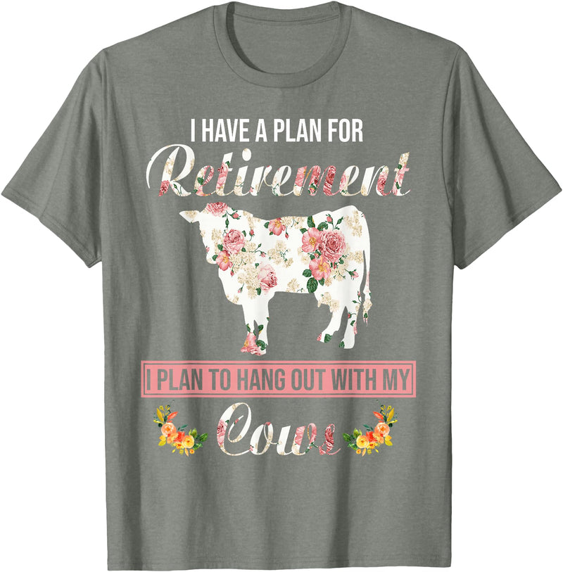 I Have A Plan For Retirement Cow Lover Gifts I Have Plan For Retirement Floral Cow Lover Farmer Gifts T-Shirt - Olive Heather