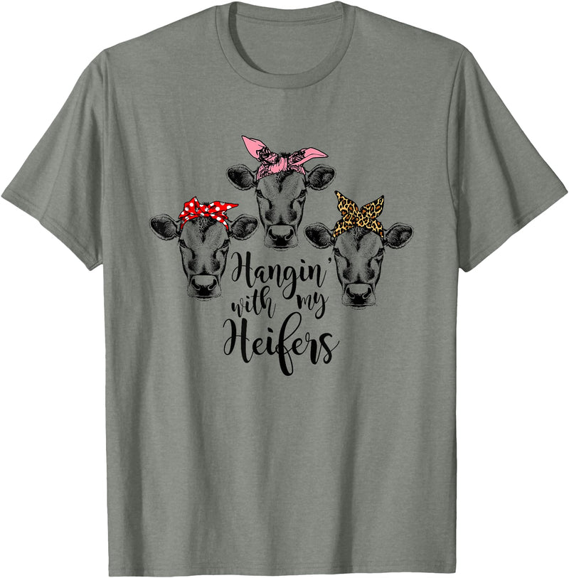 funny heifer tshirt Cute Women's Hanging With My Heifers Bandana T-Shirt T-Shirt - Olive Heather