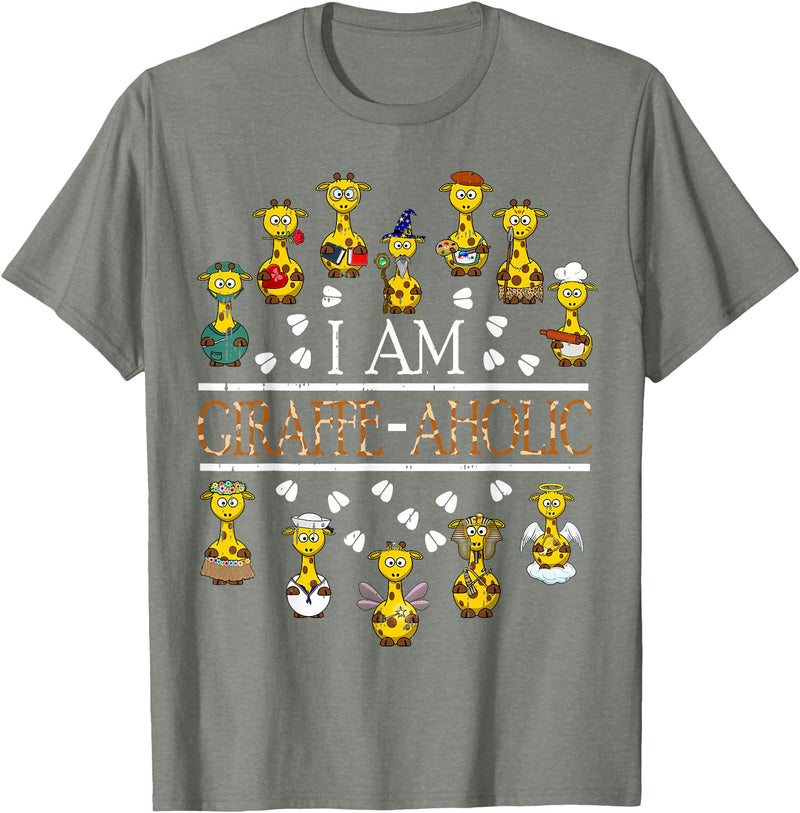 Funny Cute Animals Gift Idea Giraffe Aholic Animal Wildlife Safari Giraffe Lover Gift T-Shirt - Olive Heather